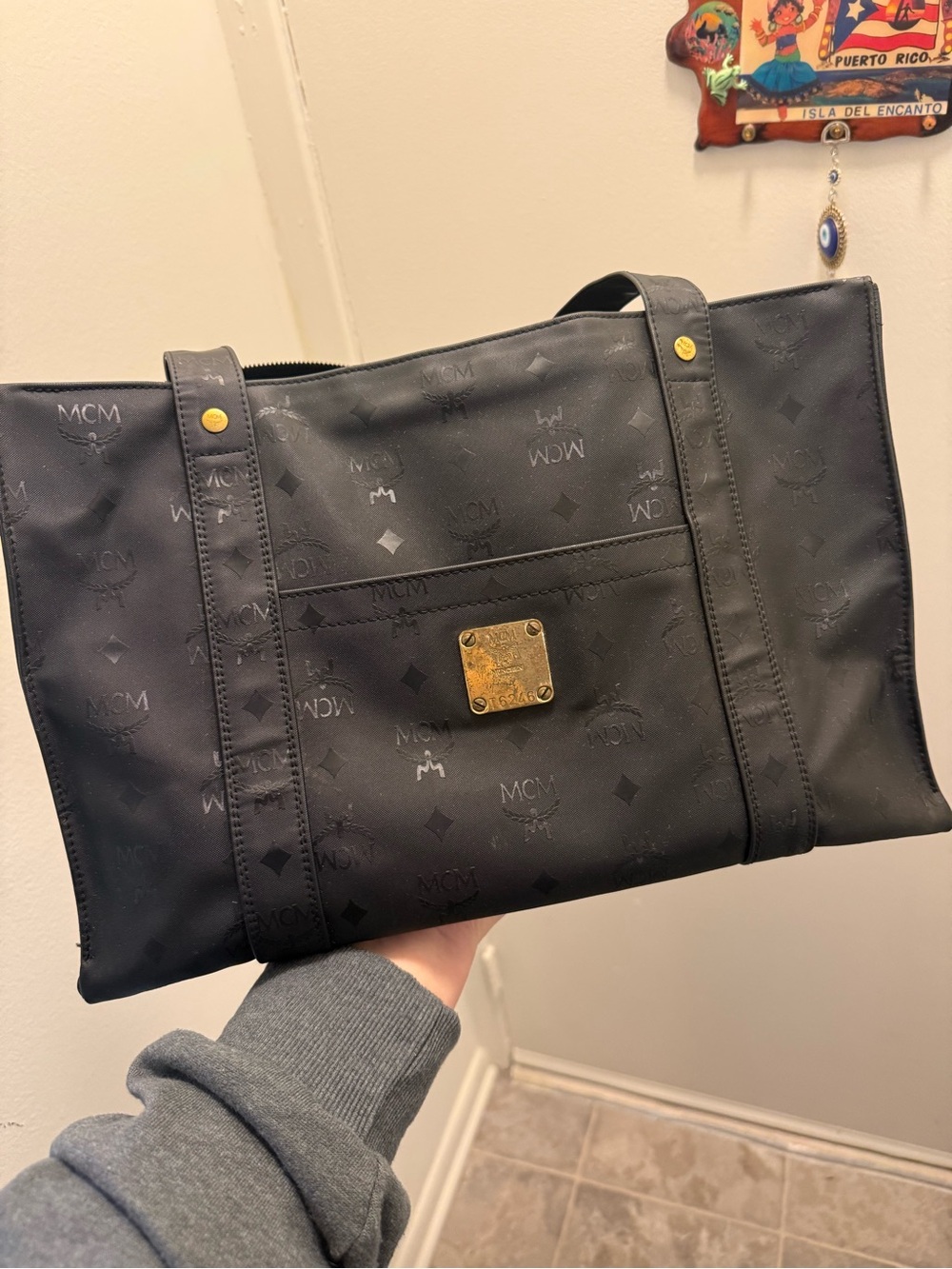 Vintage MCM Black Logo Tote with Gold Hardware